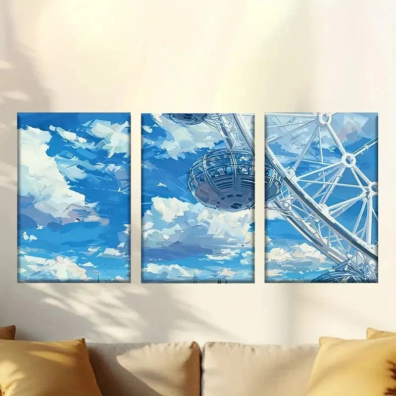 3pcs Fascinating Sky Ferris Wheel Posters Wall Art Set Canvas Framed 50x70cm - High Quality Print 100% Australian Made Wall Canvas Ready to Hang