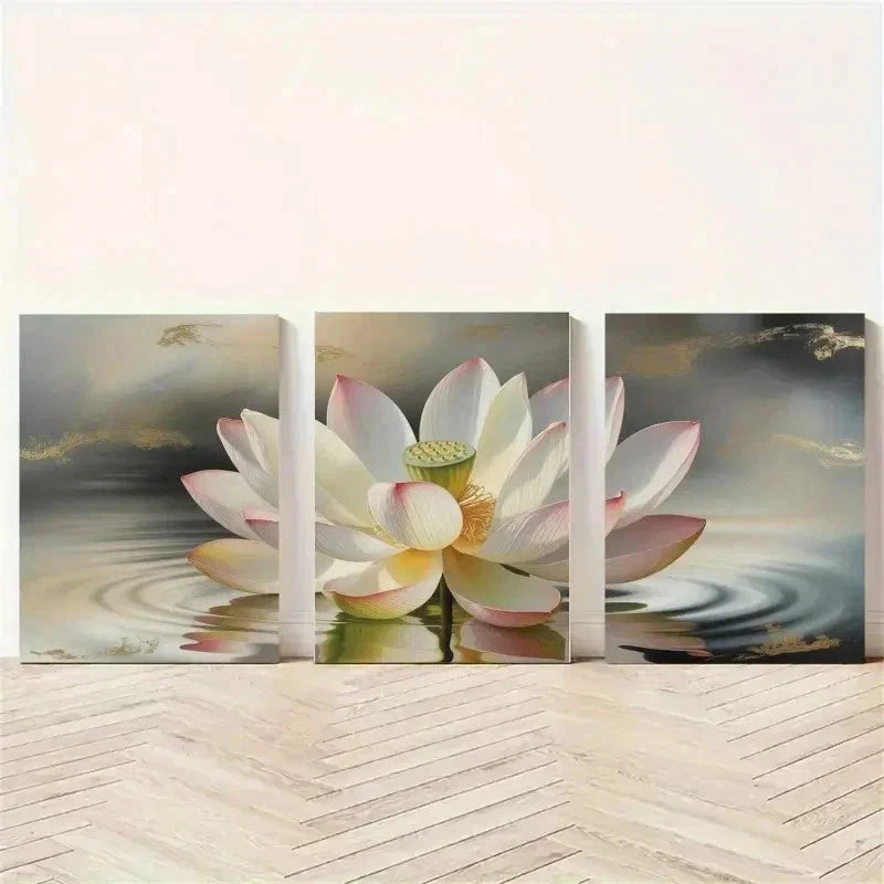 3pcs Serene for Lotus Flower & Watercolor Wall Art Set Canvas Framed 40x60cm - High Quality Print 100% Australian Made Wall Canvas Ready to Hang