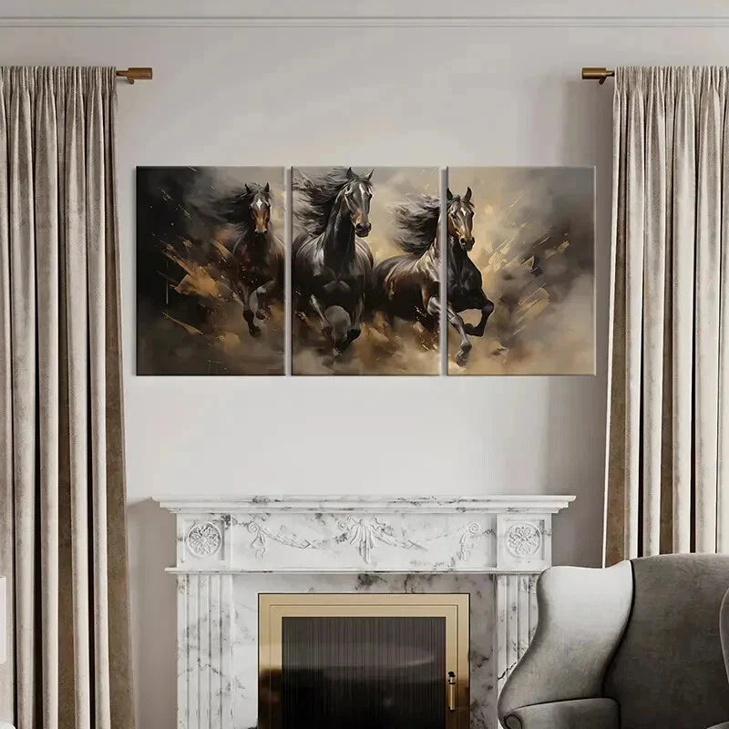 3pcs Galloping Horse Watercolor Style Wall Art Set Canvas Framed 60x90cm - High Quality Print 100% Australian Made Wall Canvas Ready to Hang - Bella Home Decor