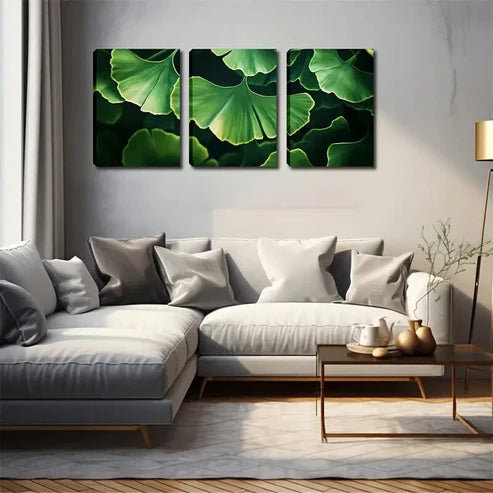 3pcs Green Ginkgo Leaf Wall Art Set Canvas Unframed - High Quality Print 100% Australian Made Wall Canvas