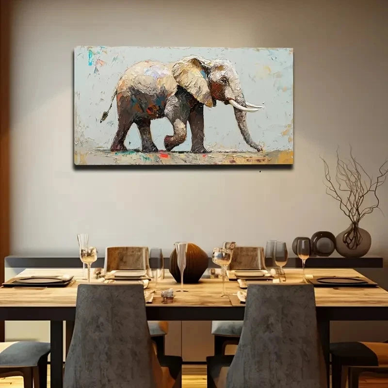 Elephant Forest Scene Vibrant Wall Art Canvas Office Home Room Framed 120x60cm