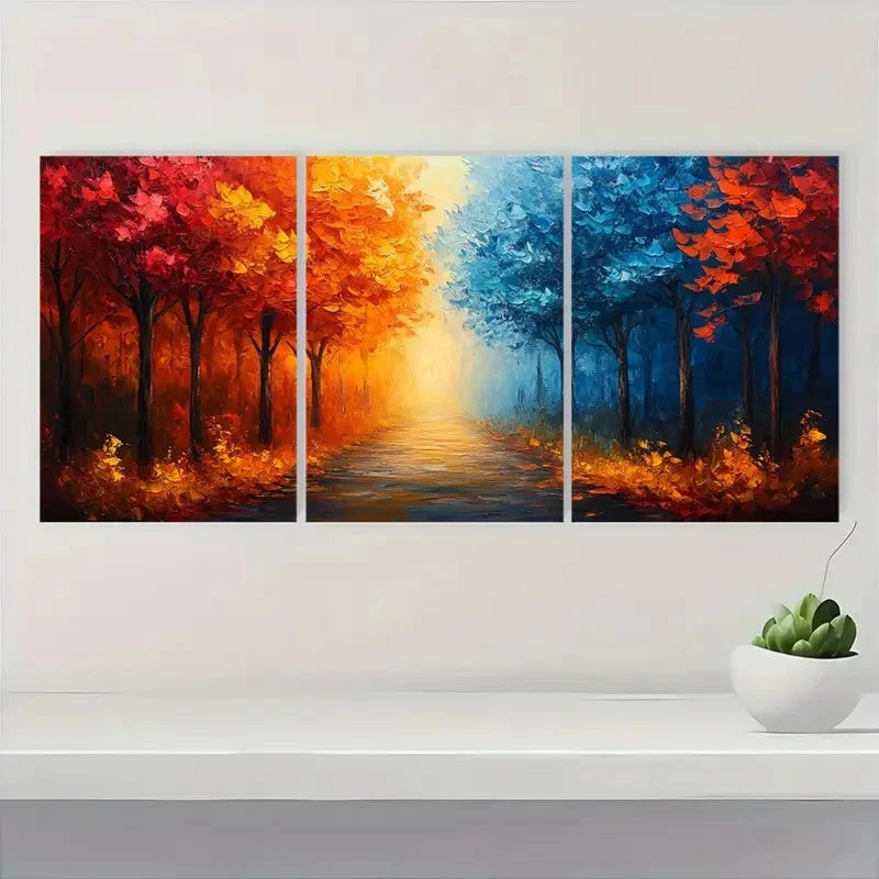 3pcs Vibrant Abstract Forest Red Blue RB Wall Art Set Canvas Framed 50x70cm - High Quality Print 100% Australian Made Wall Canvas Ready to Hang - Bella Home Decor