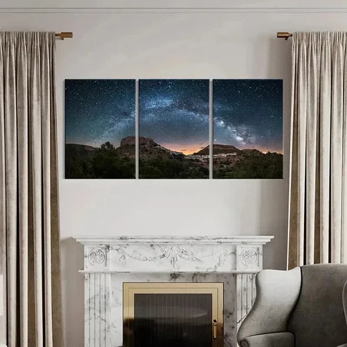 3pcs Starry Sky Night Scene & Mountains Wall Art Canvas Unframed - High Quality Print 100% Australian Made Wall Canvas
