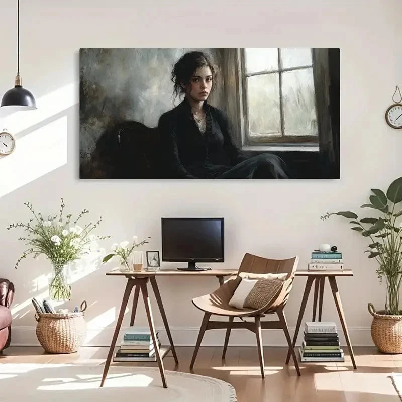 Melancholy Woman Modern Wall Art Canvas Office Home Room Framed 120x60cm