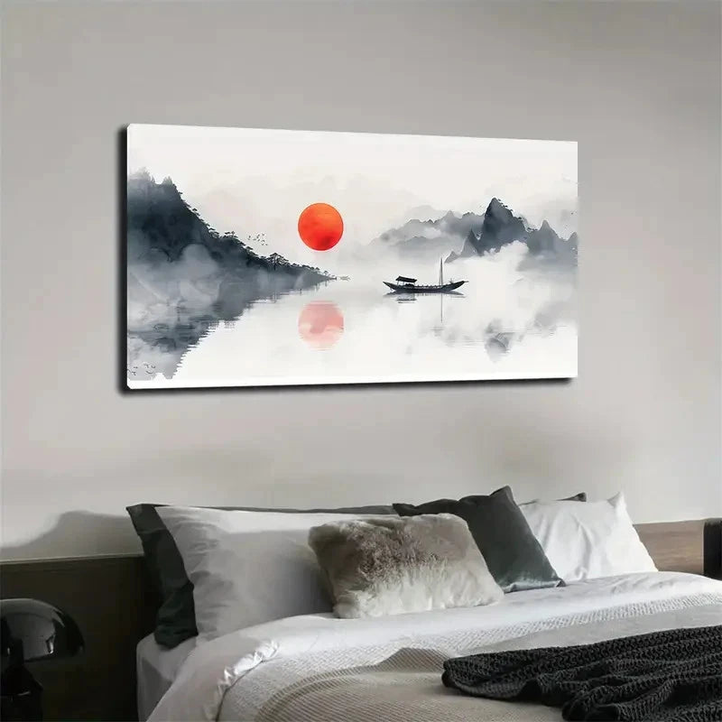 Chinese Landscape Lake Wall Art Canvas Office Home Room Framed 120x60cm