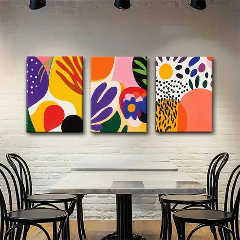 3pcs Vibrant Abstract Floral & Geometric Perfect Wall Art Canvas Unframed – High Quality Print 100% Australian Made Wall Canvas