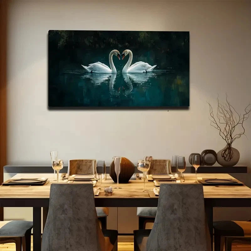 Romantic White Swans Wall Art canvas office home room framed 120x60cm