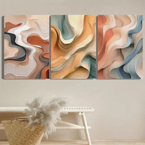 3pcs Abstract Modern Colorful Wavy Lines Wall Art Set Canvas Unframed - High Quality Print 100% Australian Made Wall Canvas - Bella Home Decor
