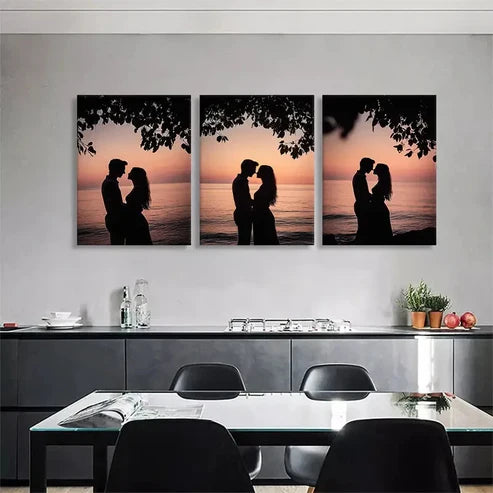 3pcs Romantic Sunset Kiss Silhouette Wall Art Canvas Unframed - High Quality Print 100% Australian Made Wall Canvas
