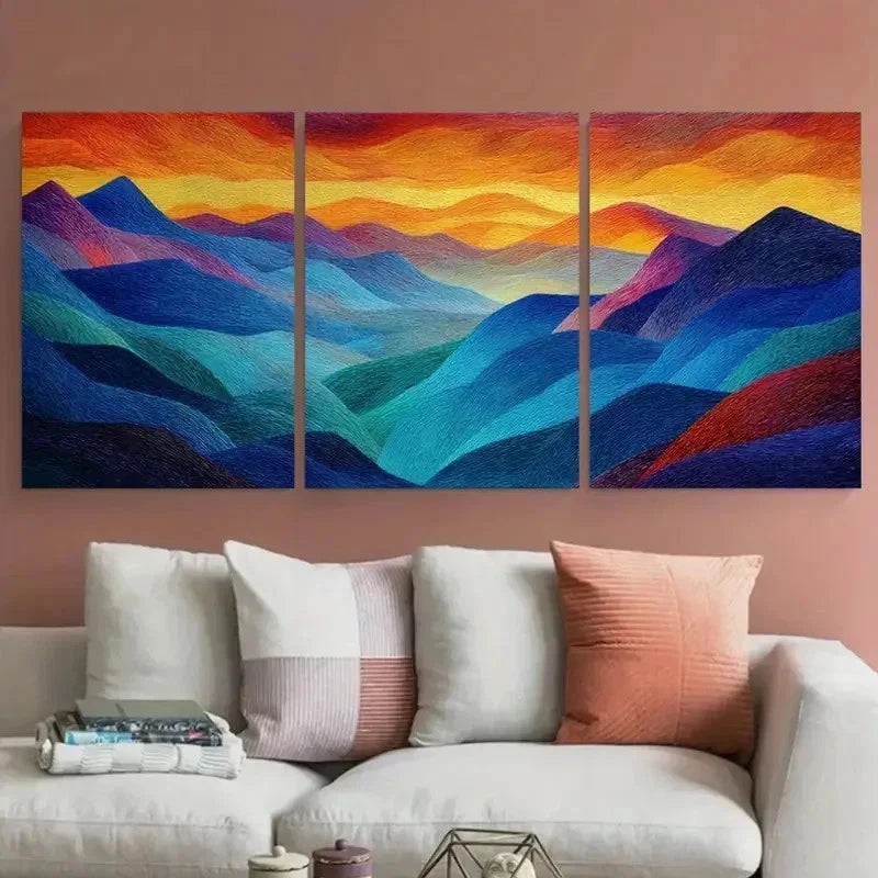 3pcs Abstract Nature Mountain Sunset Perfect Wall Art Set Canvas Framed 60x90cm - High Quality Print 100% Australian Made Wall Canvas Ready to Hang