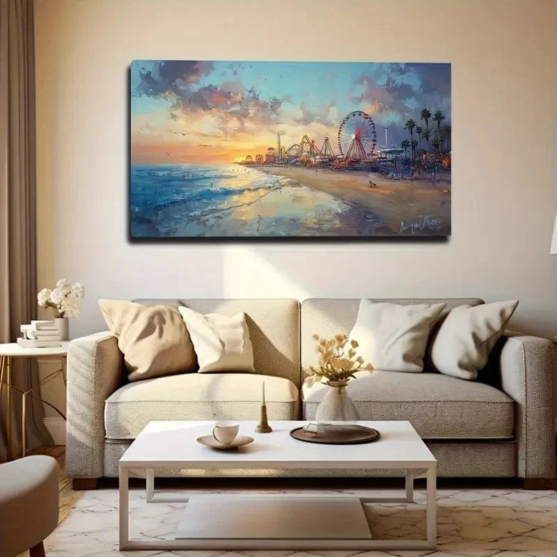 Vibrant Beach Scene Modern Wall Art Canvas Office Home Room Framed 120x60cm