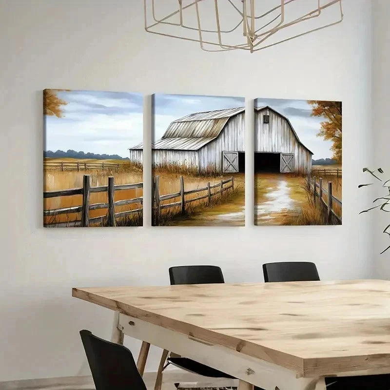 3pcs Rustic Barn, Autumn Wall Art Set Canvas Framed 60x90cm - High Quality Print 100% Australian Made Wall Canvas Ready to Hang