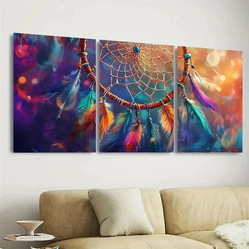 3pcs Vibrant Dream Catcher Wall Art Set Canvas Unframed - High Quality Print 100% Australian Made Wall Canvas - Bella Home Decor