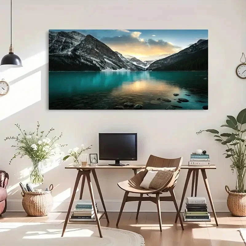 Vintage & Contemporary Lake Wall Art Canvas Office Home Room Framed 120x60cm