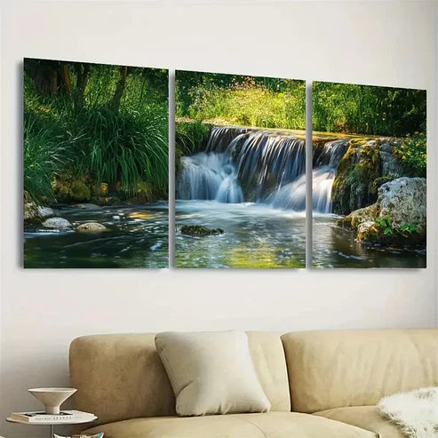 3pcs Waterfall Art Natures Water Art Wall Art Set Canvas Unframed - High Quality Print 100% Australian Made Wall Canvas - Bella Home Decor
