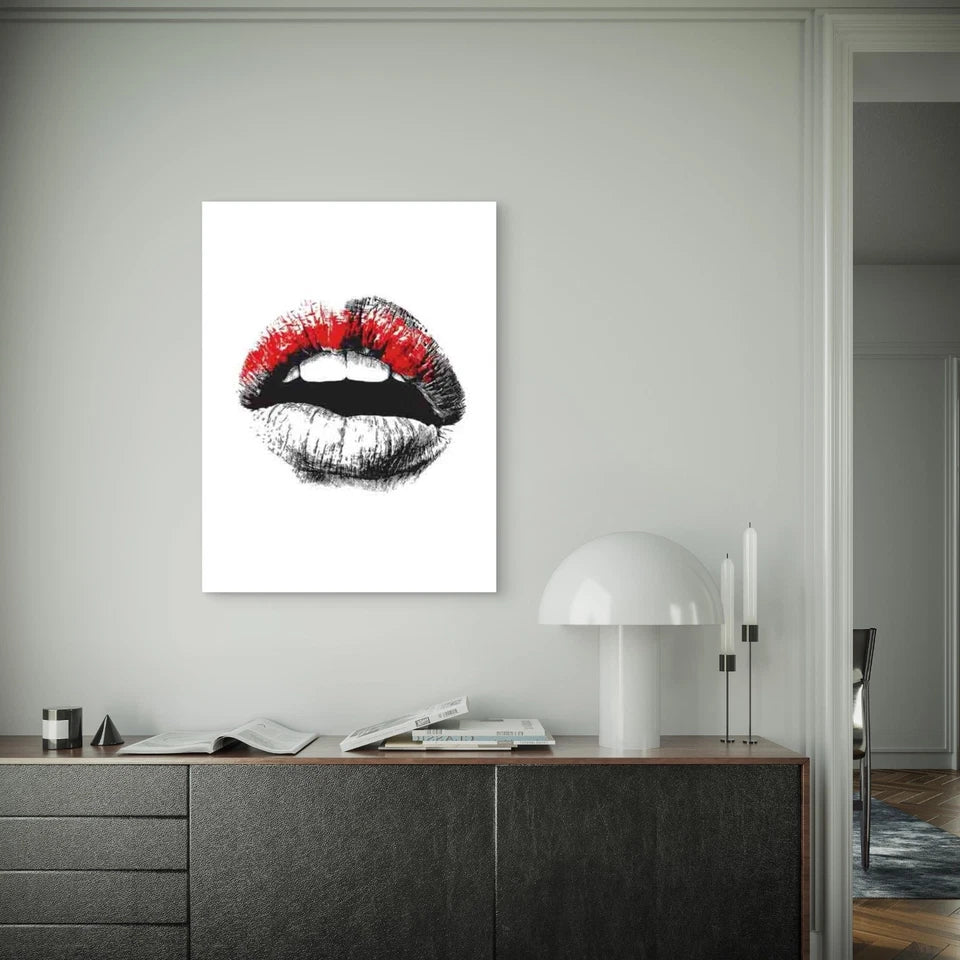 Black & White Retro Lips Art 40x60cm Metal Print Ready to Hang