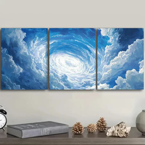 3pcs Modern Blue & White Swirl Pattern Wall Art Set Canvas Unframed - High Quality Print 100% Australian Made Wall Canvas - Bella Home Decor