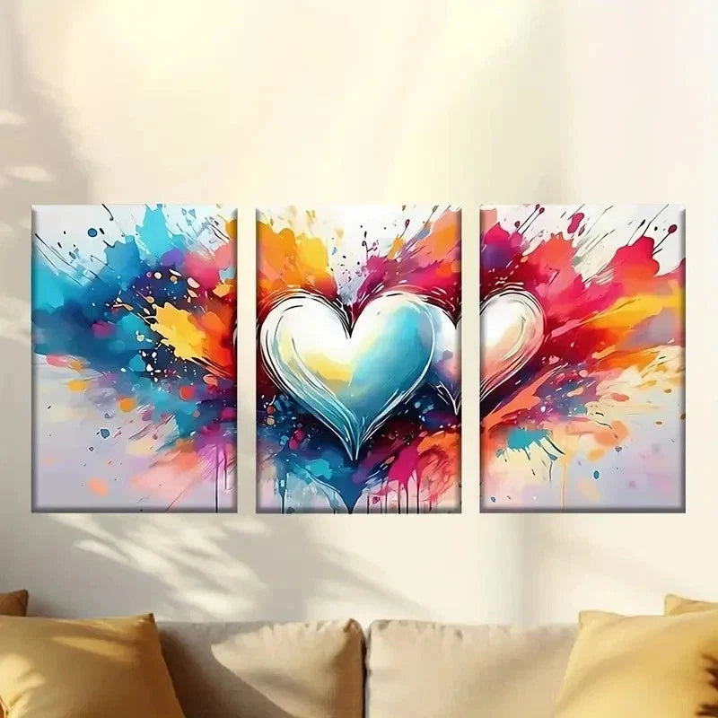 3pcs colorful heart wallpapers wallpapers Wall Art Set Canvas Framed 60x90cm - High Quality Print 100% Australian Made Wall Canvas Ready to Hang - Bella Home Decor