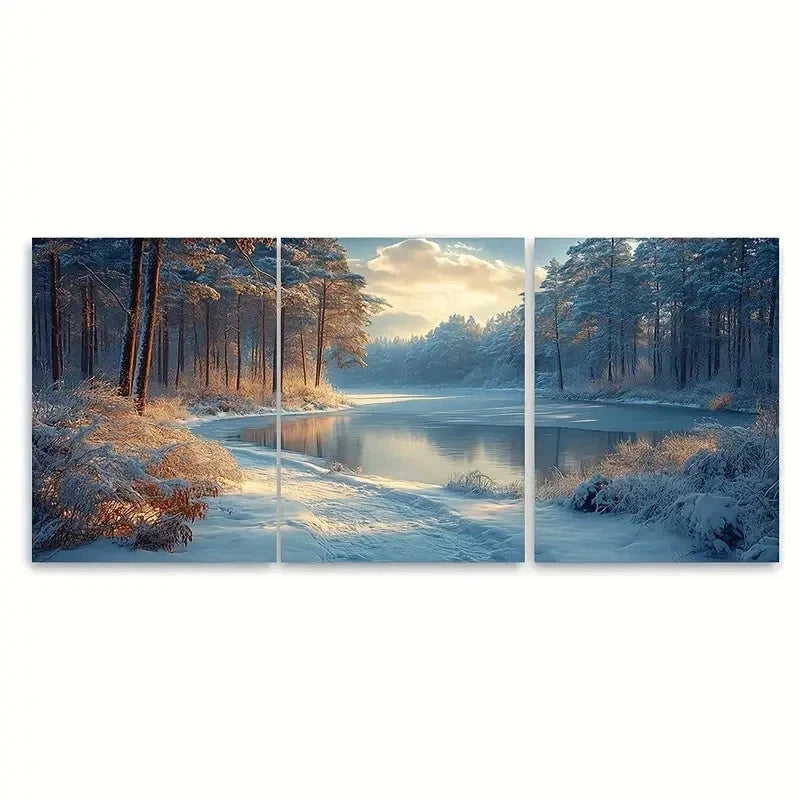 3pcs Landscape Snowy Woodland Forest GH y Wall Art Set Canvas Framed 60x90cm - High Quality Print 100% Australian Made Wall Canvas Ready to Hang