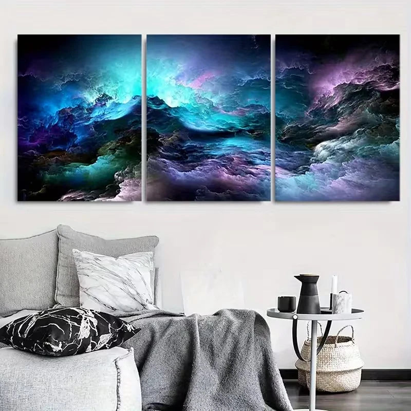 3pcs Abstract Cosmic Swirls Metal Print Ready to Hang Art