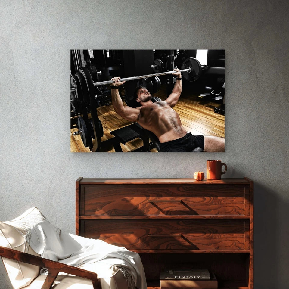 Male Incline Bench Press Workout 5mm thick Plastic Poster Ready to Hang 90x60cm