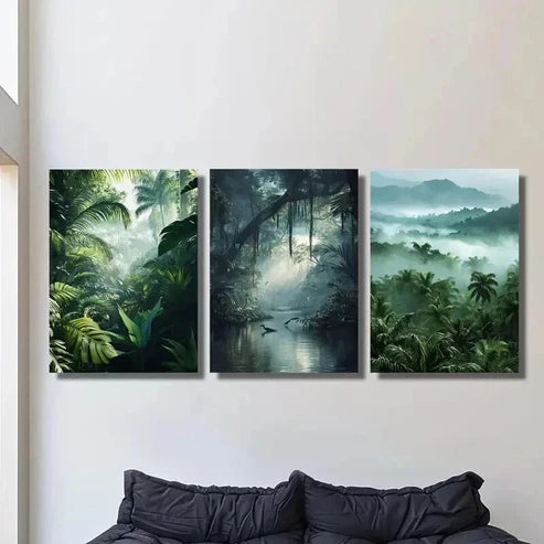 3pcs Natural Tropical Forest Decoration Wall Art Set Canvas Unframed - High Quality Print 100% Australian Made Wall Canvas