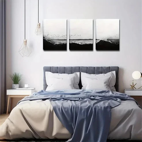 3pcs Black And White Beach Decorative Perfect Wall Art Canvas Unframed - High Quality Print 100% Australian Made Wall Canvas - Bella Home Decor