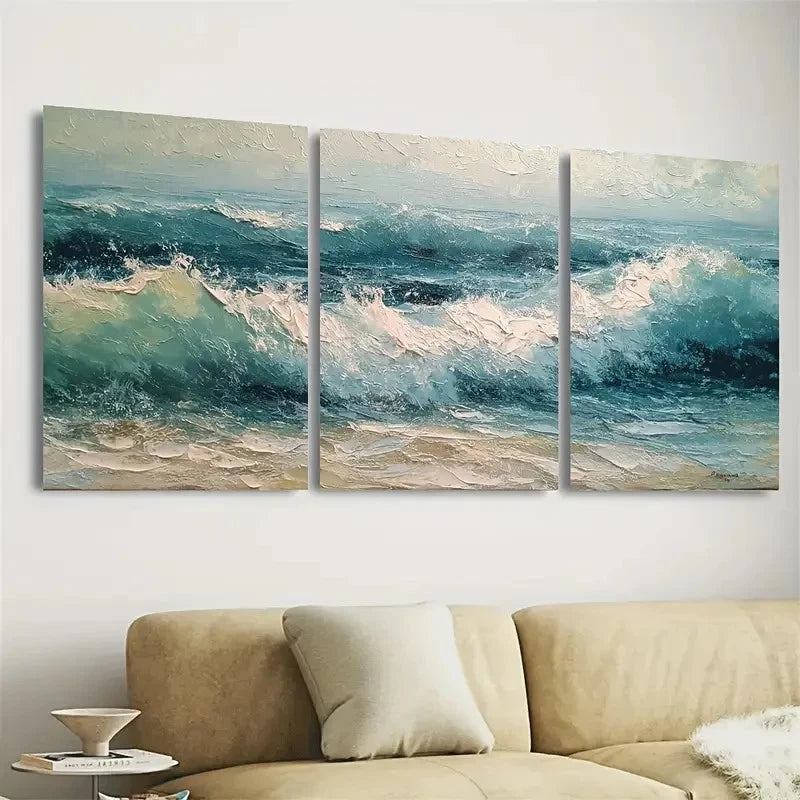 3pcs Waves Seascape Ocean Wall Art Set Canvas Framed 40x60cm - High Quality Print 100% Australian Made Wall Canvas Ready to Hang