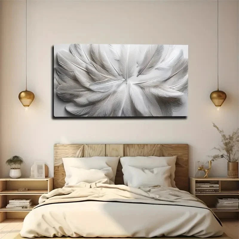White Feather Wall Art Canvas Office Home Room Framed 120x60cm