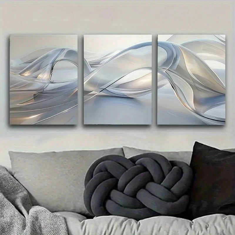 3pcs Futuristic Silvery Car Design Wall Art Set Canvas Framed 50x70cm - High Quality Print 100% Australian Made Wall Canvas Ready to Hang - Bella Home Decor