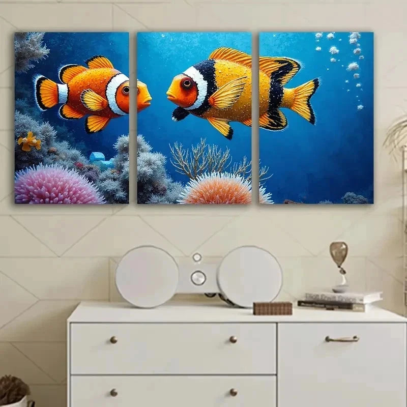 3pcs Clownfish Underwater Scene Decor Wall Art Set Canvas Framed 50x70cm - High Quality Print 100% Australian Made Wall Canvas Ready to Hang - Bella Home Decor