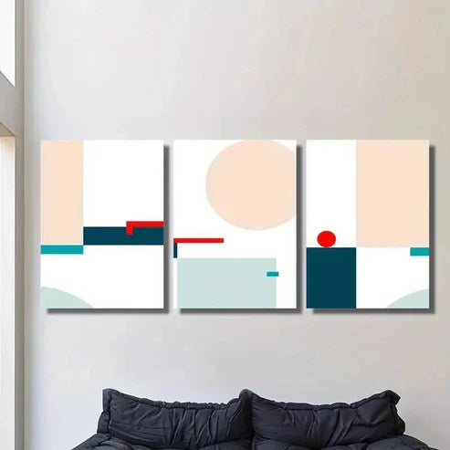 3pcs Colorful Bauhaus Geometric Pattern Wall Art Canvas Unframed - High Quality Print 100% Australian Made Wall Canvas - Bella Home Decor