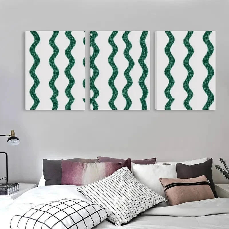 3pcs Green & White Abstract Design Wall Art Set Canvas Framed 50x70cm - High Quality Print 100% Australian Made Wall Canvas Ready to Hang