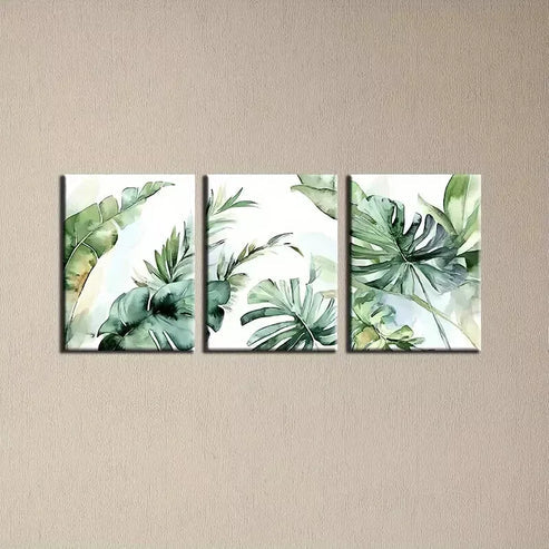 3pcs Abstract Elegant Green Plants Canvas Unframed - High Quality Print 100% Australian Made Wall Canvas - Bella Home Decor