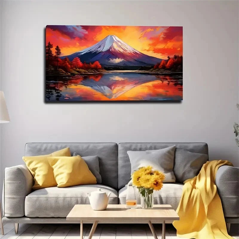 Mystical Mountain & Lake Wall Art Canvas Office Home Room Framed 120x60cm