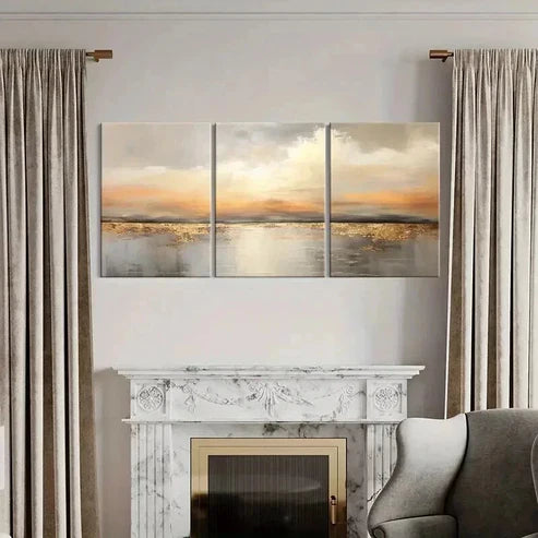 3pcs Abstract Golden Hour Lake Reflection Wall Art Canvas Unframed - High Quality Print 100% Australian Made Wall Canvas - Bella Home Decor