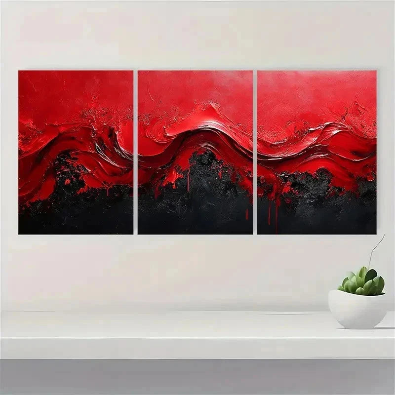3pcs Extra Red and Black Abstract TI Wall Art Set Canvas Framed 40x60cm - High Quality Print 100% Australian Made Wall Canvas Ready to Hang