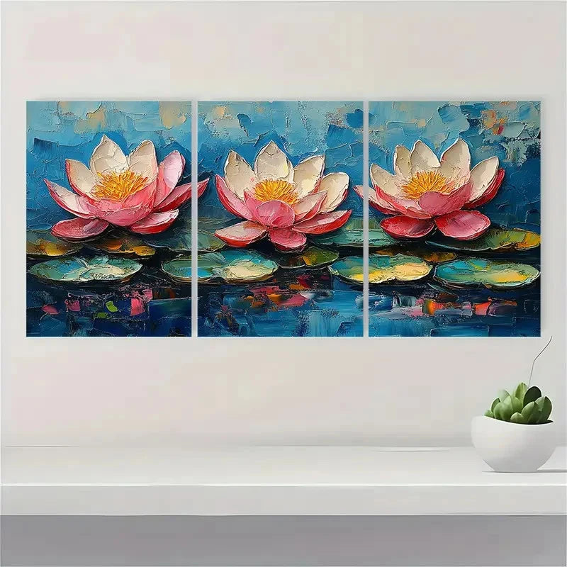 3pcs Botanical Water Lilies HY Wall Art Set Canvas Framed 60x90cm - High Quality Print 100% Australian Made Wall Canvas Ready to Hang - Bella Home Decor