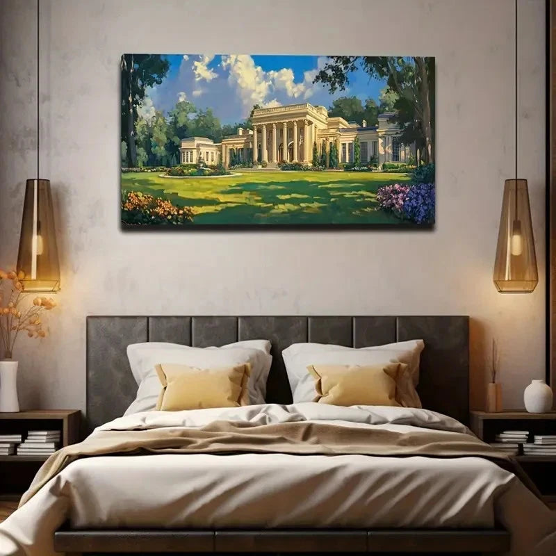 Elegant Manor Castle Vibrant Wall Art Canvas Office Home Room Framed 120x60cm