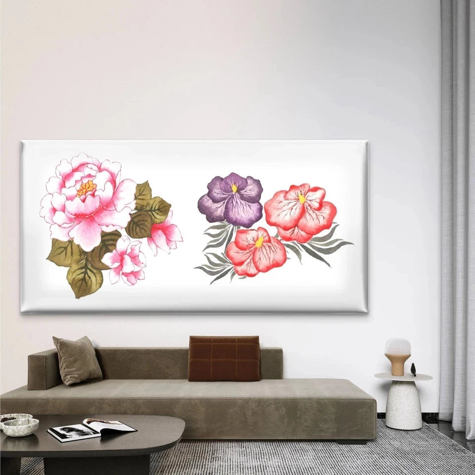 Two Vintage-Style Floral Wall Art Canvas Office Home Room Framed 120x60cm