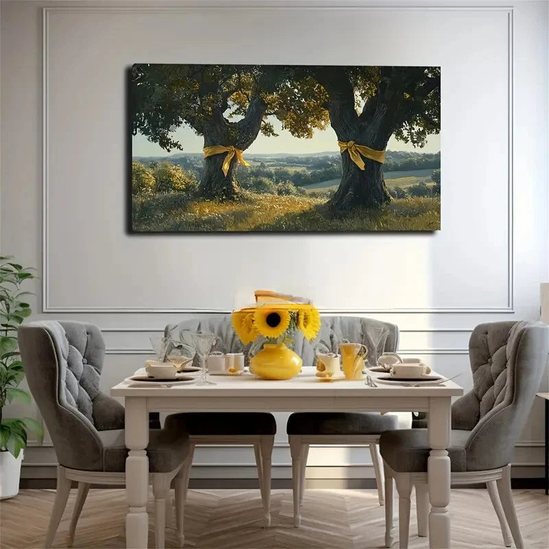 Eye-Catching Yellow Ribbcons Wall Art Canvas Office Home Room Framed 120x60cm - Bella Home Decor