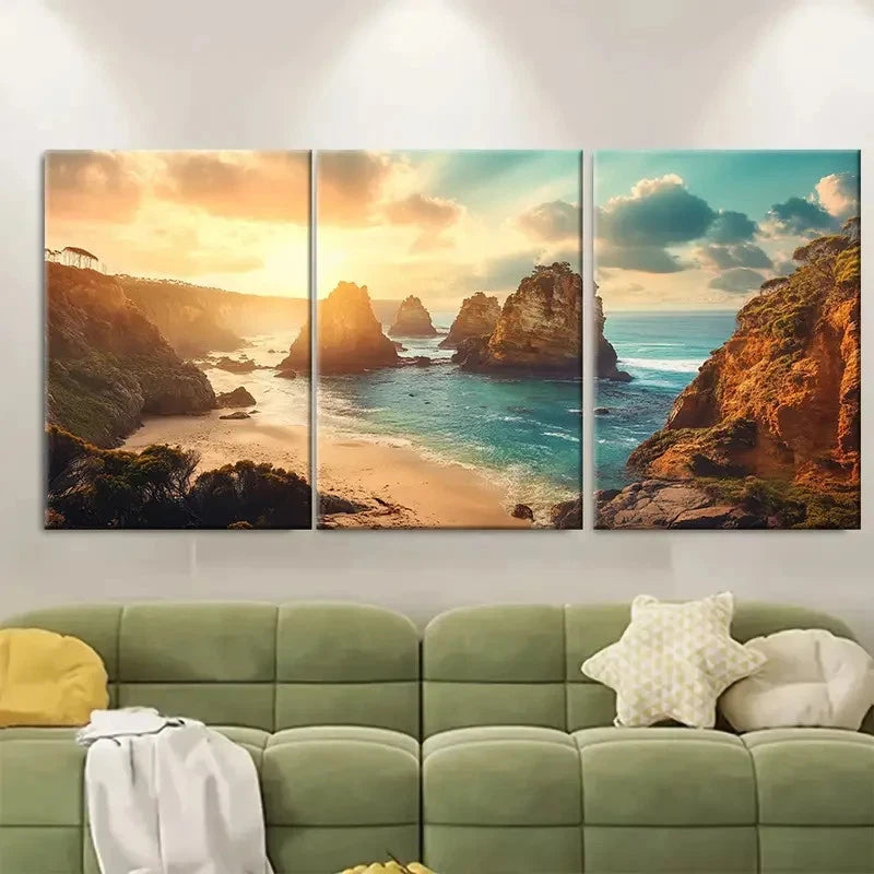3pcs Phillip Island Travel Print Australia Wall Art Set Canvas Framed 60x90cm - High Quality Print 100% Australian Made Wall Canvas Ready to Hang