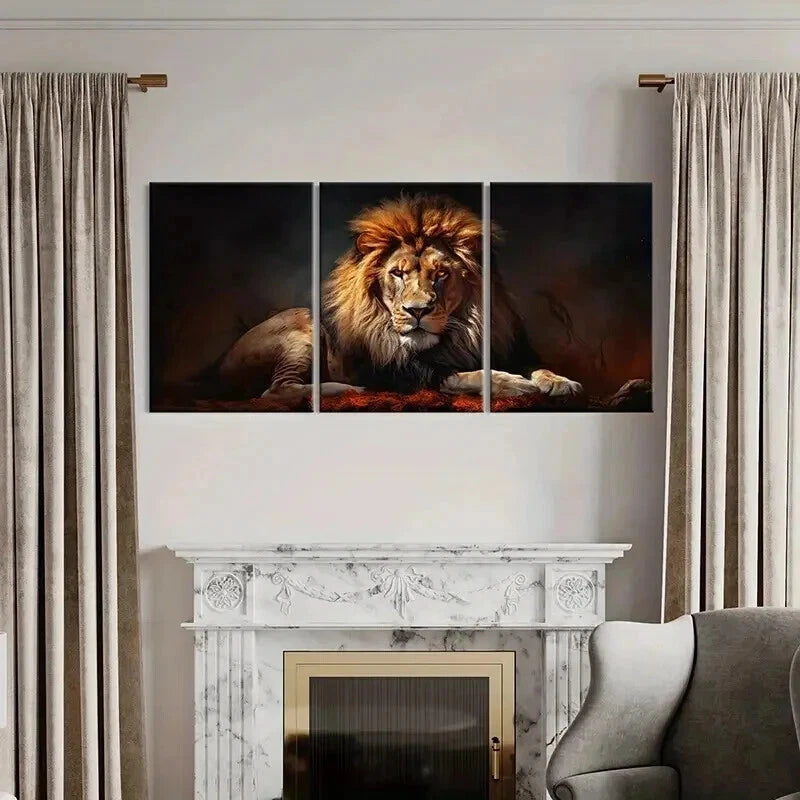 3pcs Lion Vintage Animal Aesthetic Painting Wall Art Set Canvas Framed 60x90cm - High Quality Print 100% Australian Made Wall Canvas Ready to Hang - Bella Home Decor