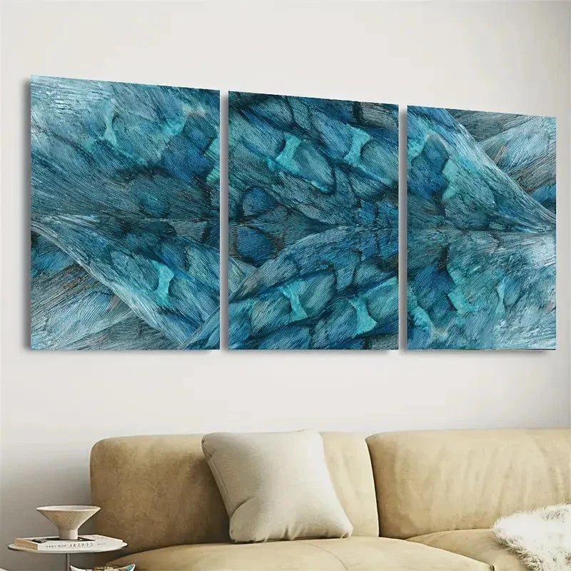 3pcs Farm, ocean blue bluefish Light Beige Wall Art Set Canvas Framed 50x70cm - High Quality Print 100% Australian Made Wall Canvas Ready to Hang