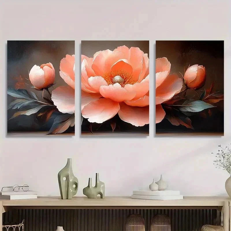 3pcs Pink Peonies Beige Décor Nature Perfect Wall Art Set Canvas Framed 60x90cm - High Quality Print 100% Australian Made Wall Canvas Ready to Hang
