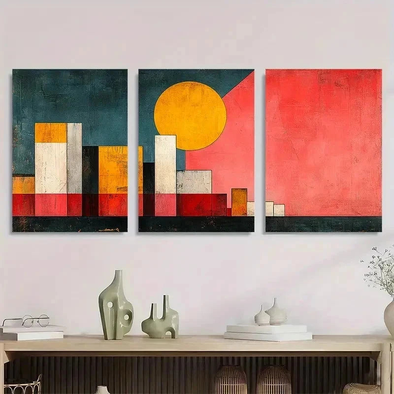 3pcs Abstract Color Block Minimalist Perfect Wall Art Set Canvas Framed 60x90cm - High Quality Print 100% Australian Made Wall Canvas Ready to Hang - Bella Home Decor