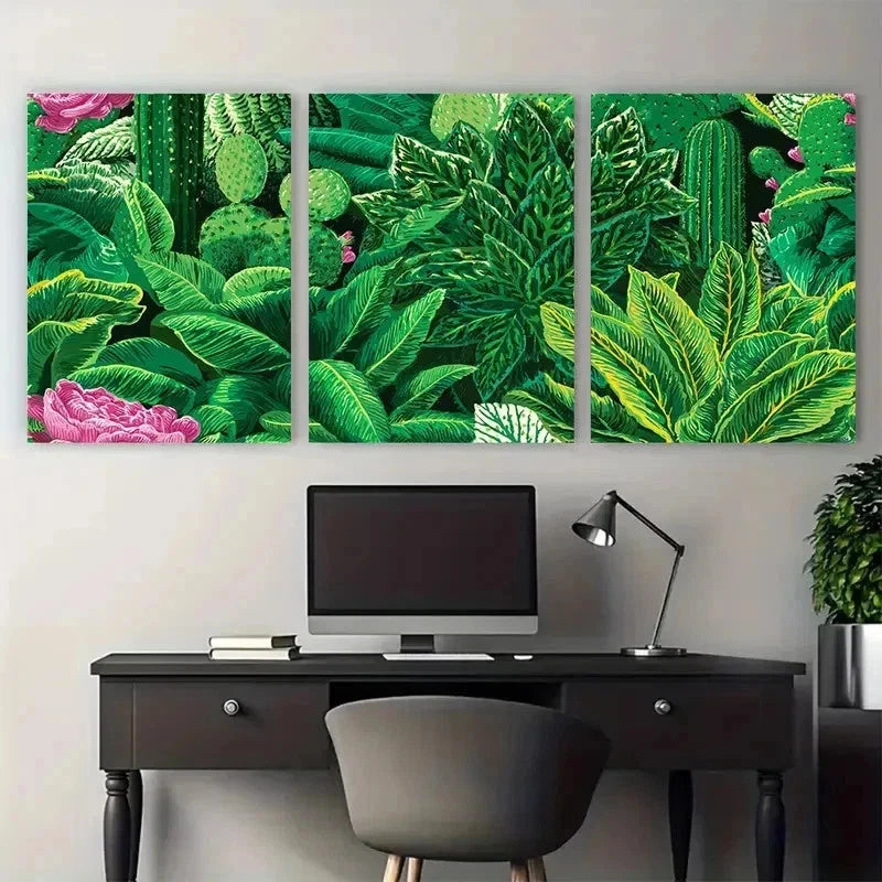 3pcs Green Preppy Nature Beauty Perfect Wall Art Set Canvas Framed 50x70cm - High Quality Print 100% Australian Made Wall Canvas Ready to Hang