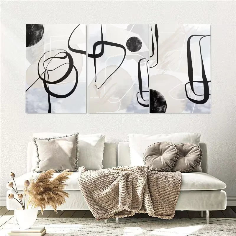 3pcs Neutral Abstract Grey and Black Modern Wall Art Set Canvas Framed 40x60cm - High Quality Print 100% Australian Made Wall Canvas Ready to Hang