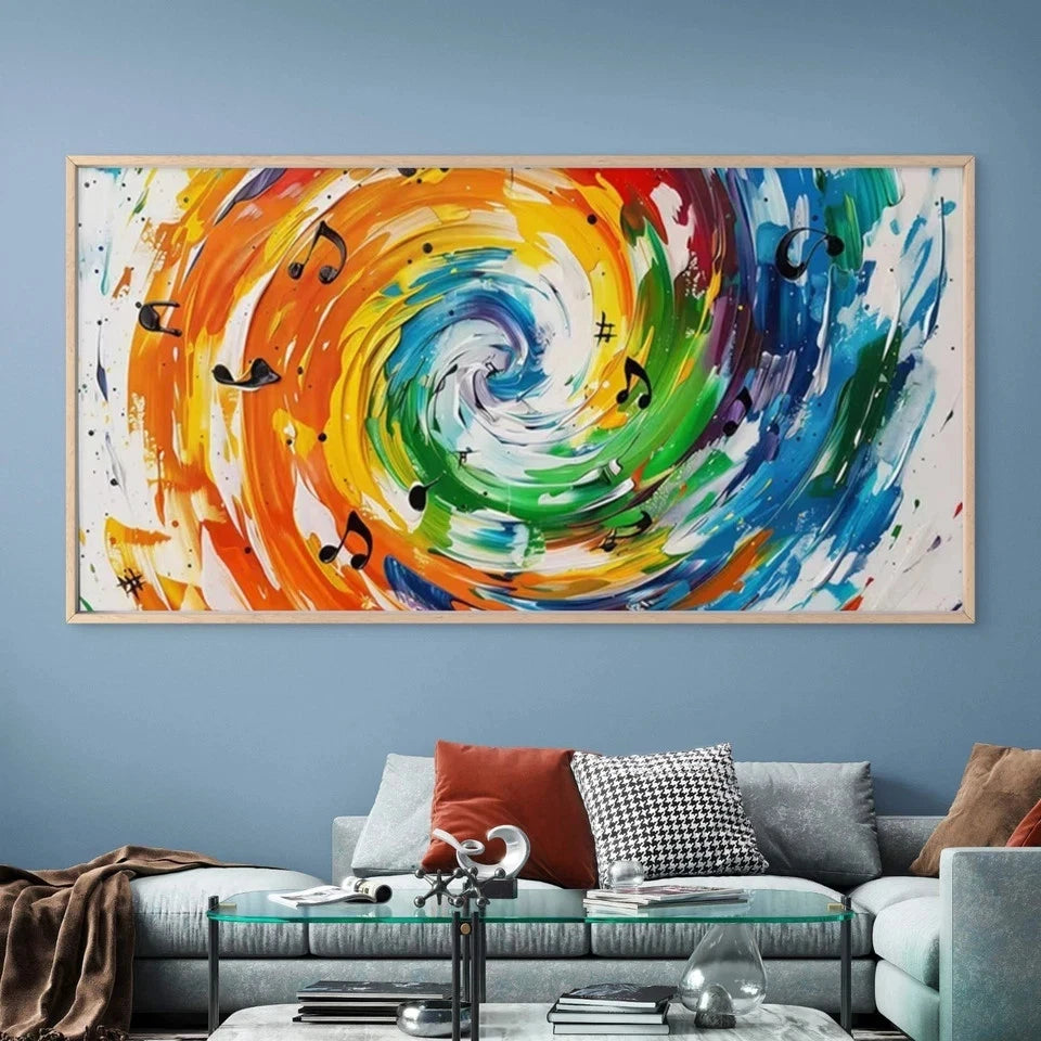 Abstract Music Notes Wall Art Canvas Office Home Room Framed 120x60cm