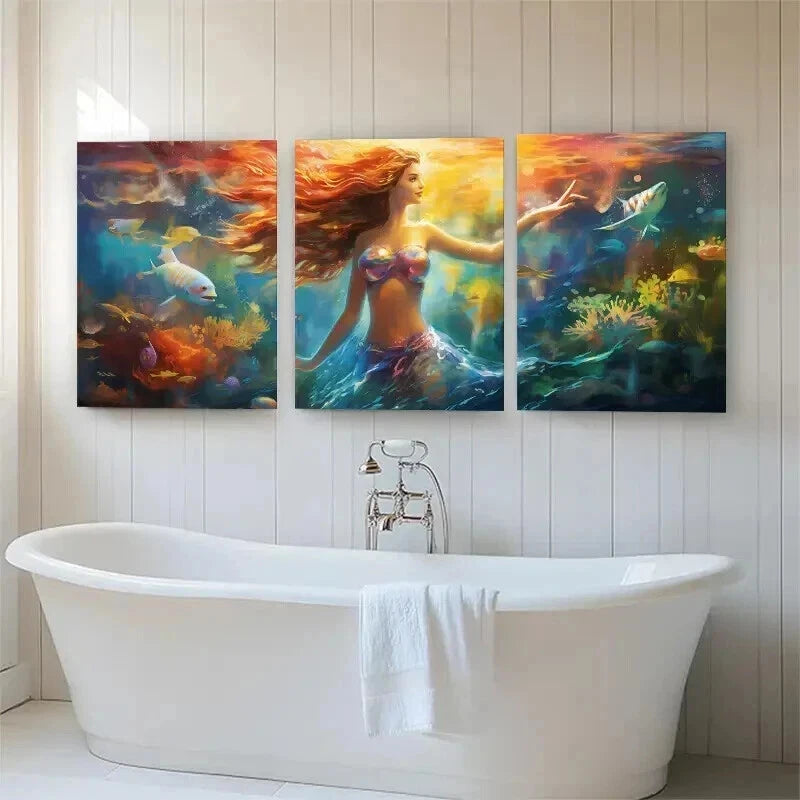 3pcs Enchanting Mermaid Underwater Perfect Wall Art Set Canvas Framed 60x90cm - High Quality Print 100% Australian Made Wall Canvas Ready to Hang - Bella Home Decor